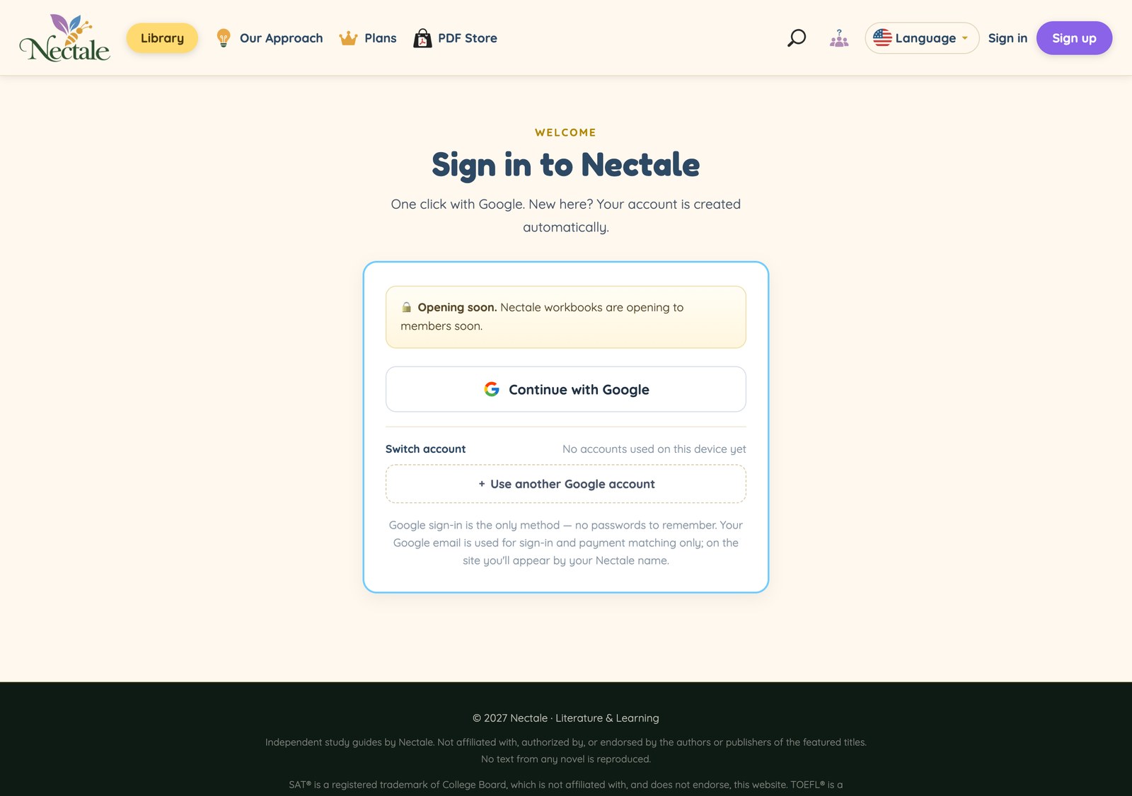 Sign in to Nectale with Google